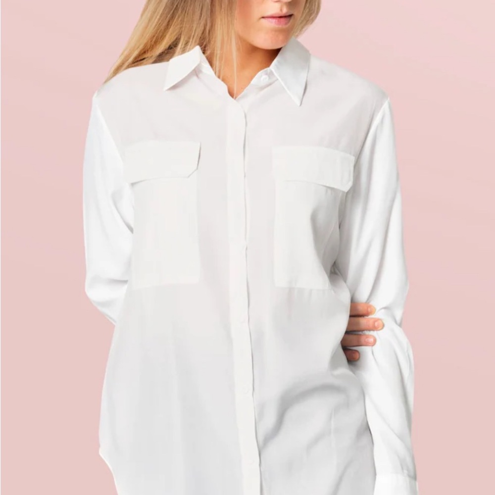 Zara White Long-Sleeve Button-Down Shirt